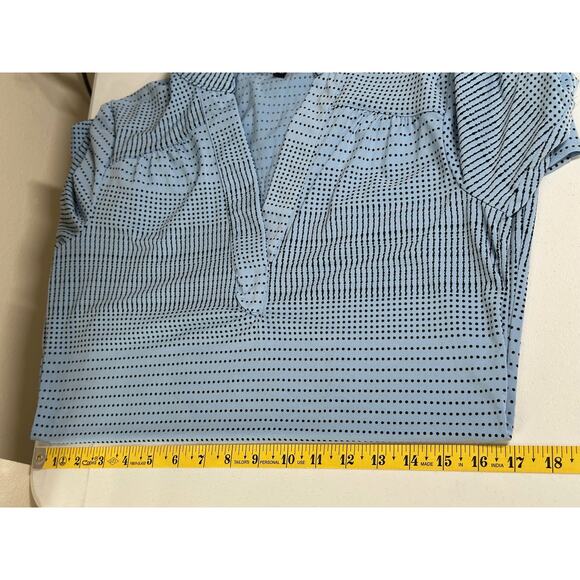 Grayson Dress Womens Medium Blue Stripe Dots Shift V-Neck Office Work‎ Travel - Picture 9 of 10